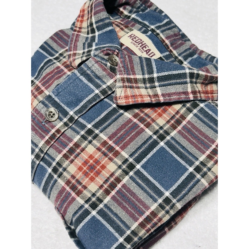 Red Head Mens Button Up Shirt Size Large Plaid Flannel Green Blue Red Cotton